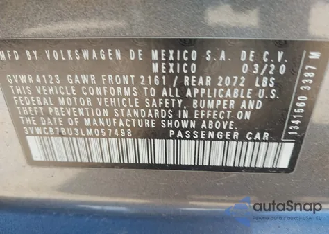 2020 Volkswagen Jetta 1.4T R-Line/1.4T S/1.4T Se из США, поврежденный, VIN 3VWCB7BU3LM057498